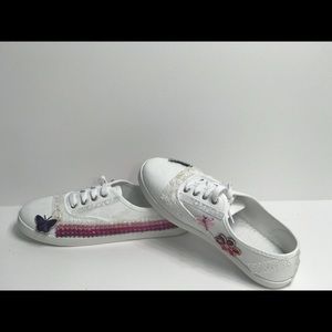 Bedazzled White Canvas White Sneakers with Sequins